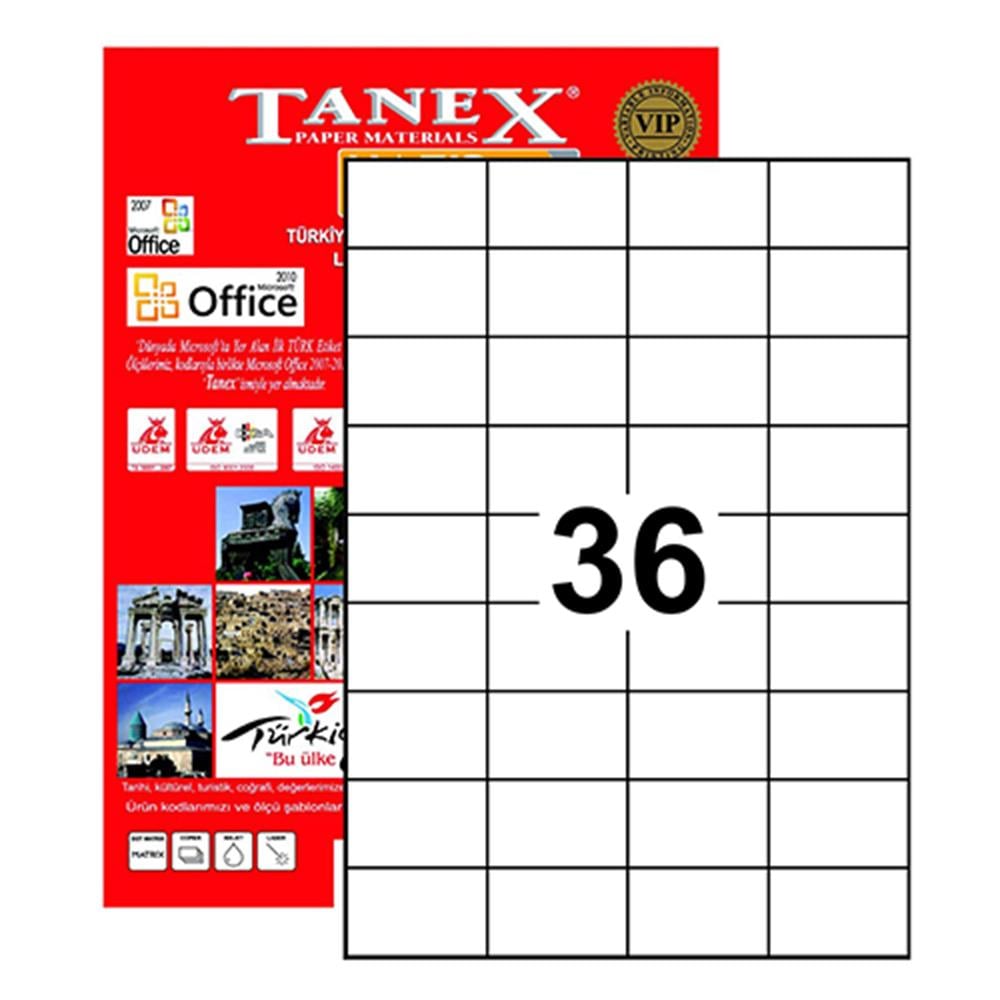 Tanex TW-2035 Yazıcı Etiketi 52.5 x 33 mm 3.600 Adet - Beyaz