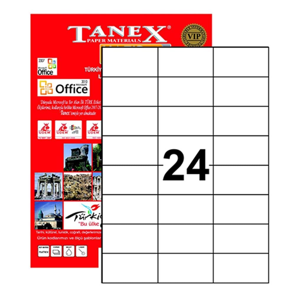 Tanex TW-2037 Yazıcı Etiketi 70 x 37 mm 2.400 Adet - Beyaz