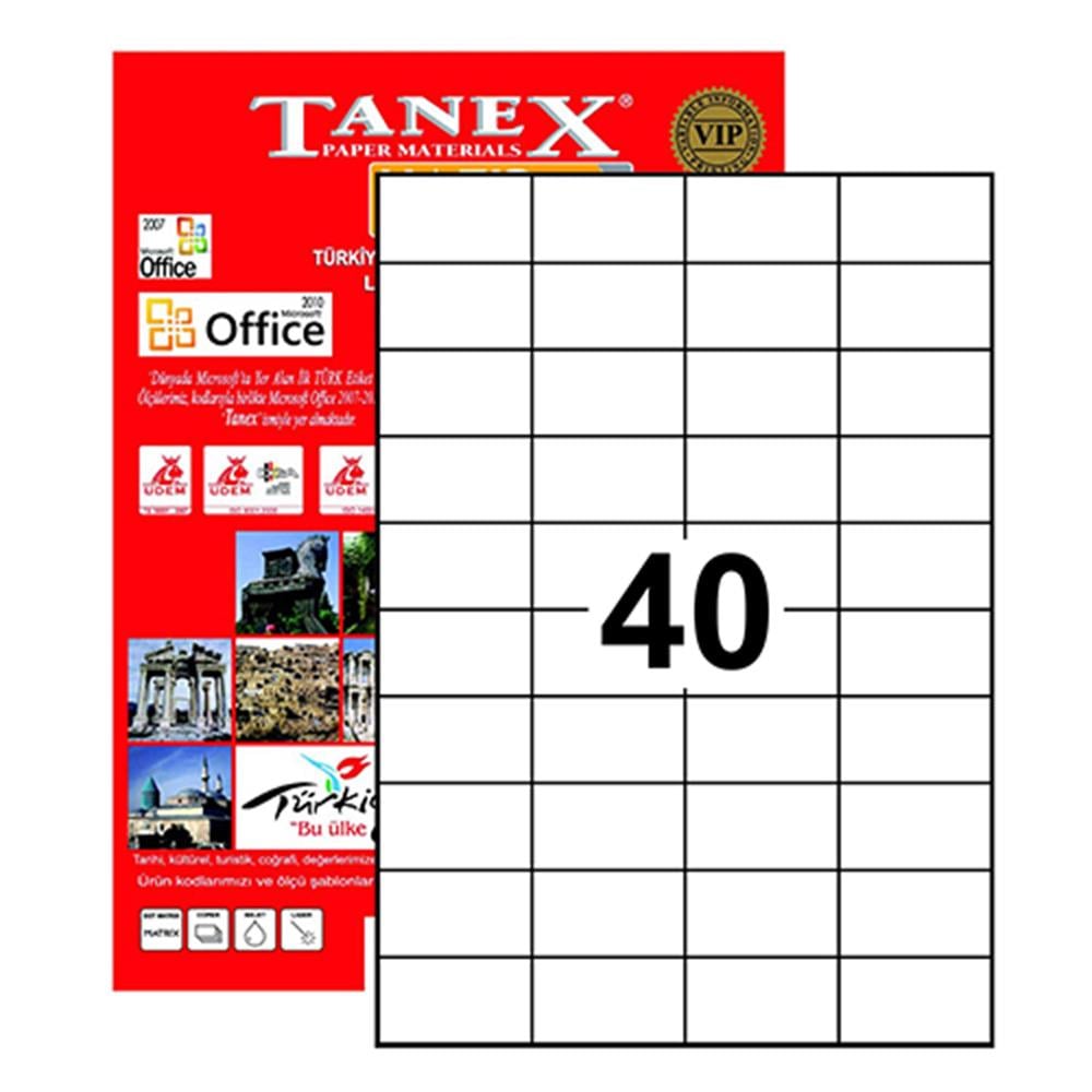 Tanex TW-2040 Yazıcı Etiketi 52.5 x 29.7 mm 4.000 Adet - Beyaz