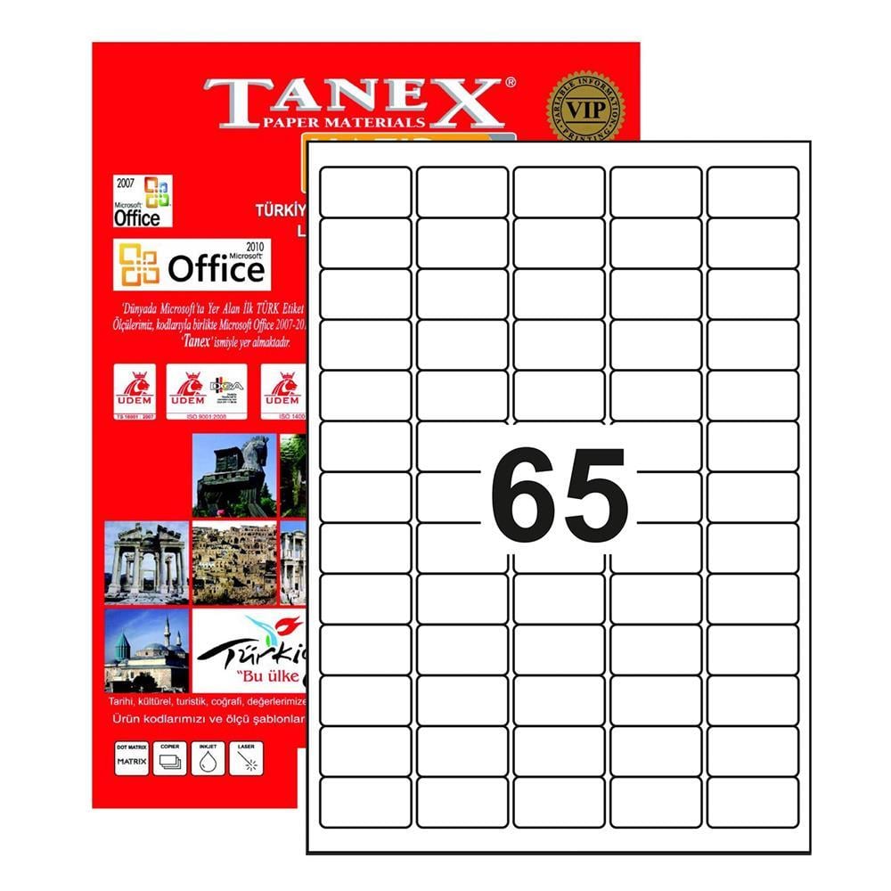 Tanex TW-2065 Yazıcı Etiketi 38.1 x 21.2 mm 6.500 Adet - Beyaz