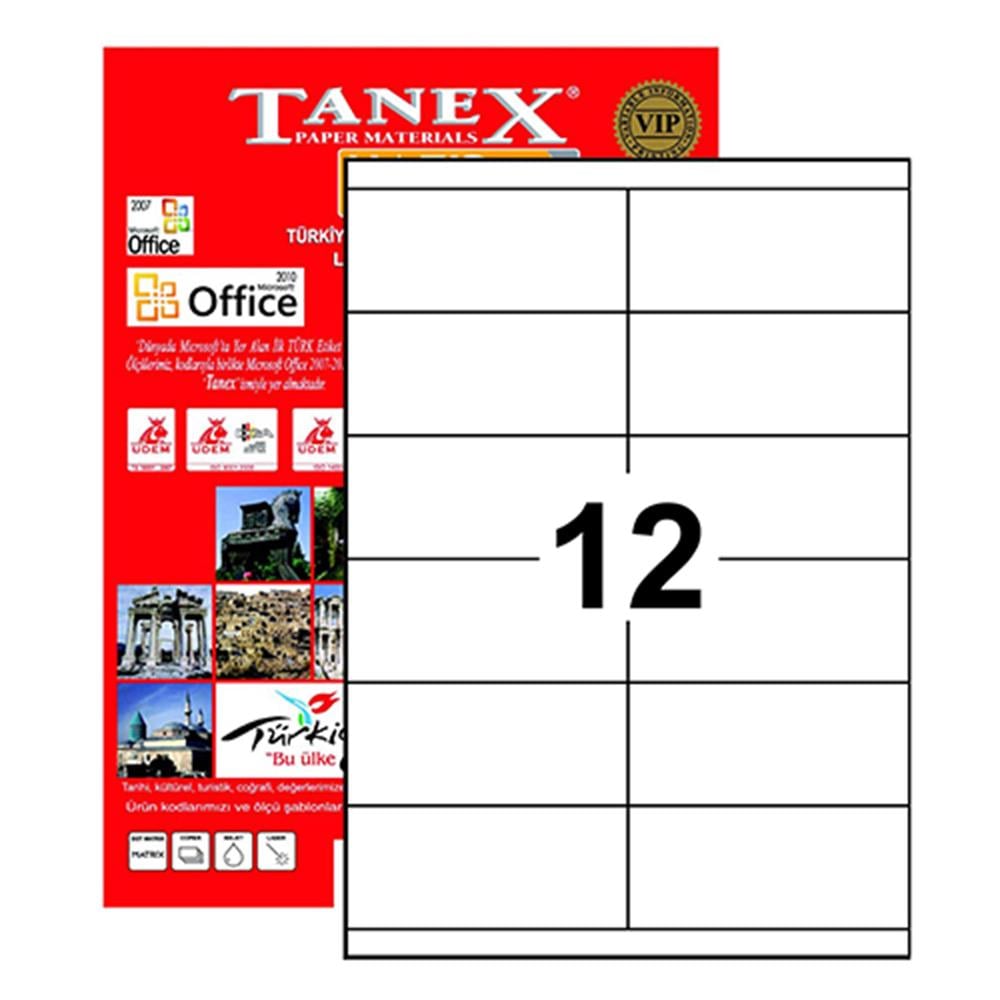 Tanex TW-2512 Yazıcı Etiketi 105 x 46 mm 1.200 Adet - Beyaz