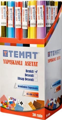 TEMAT YAPIŞKANLI ASETAT 45CMX2M -RENKLİ