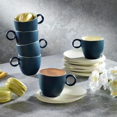 Schafer 1S0040-08002-LAC05 Aurora 6 Kişilik Kahve Fincan Takımı 12 Parça-Lacivert/Bej