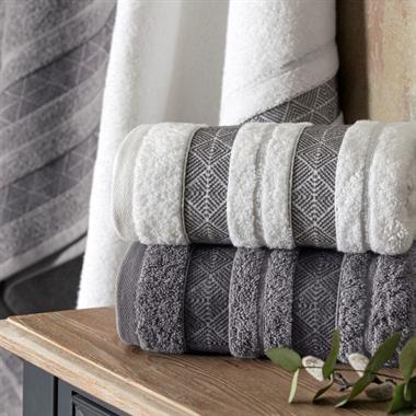 Taç Velvet Pure Cotton Hamam Set Beyaz-Antrasit