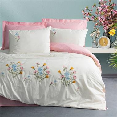 COTTON BOX Nakışlı Ranforce Çift Kişilik Nevresim Takımı Delbin Pembe