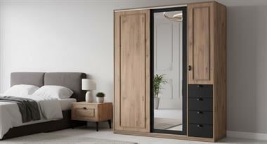 Prime Sürgülü Kapaklı Gardırop Emboss Siyah