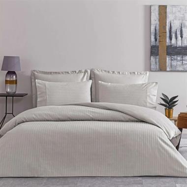 TAÇ PREMİUM BASİC SATEN STRİPE ÇİFT KİŞİLİK NEVRESİM TAKIMI GRİ