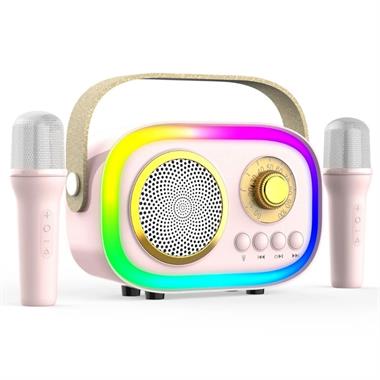 JHY K5 2 Mikrofonlu Bluetooth Kareoke Pembe