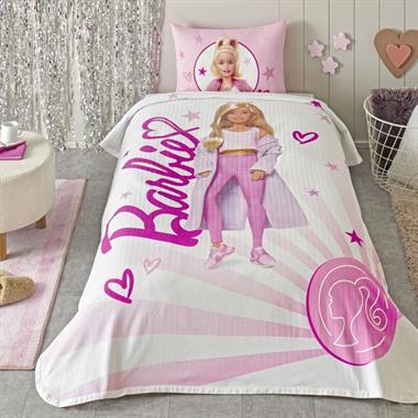 Taç Lisanslı Barbie Light Tek Kişilik Pamuk Pike Takımı