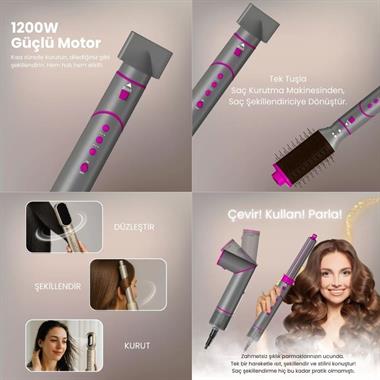 Mieco Aria 8 in 1 Saç Kurutma ve Şekillendirme Seti Gri-Pembe