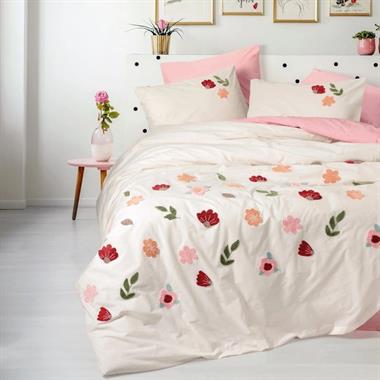 Cotton Box Puff Nakışlı Çift Kişilik Nevresim Takımı Blossom Somon