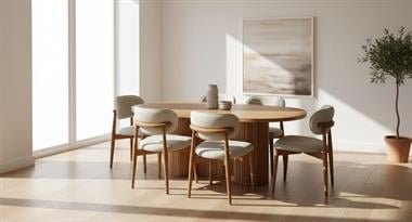 Lizbon Salon Masa Takımı 6 Sandalyeli(Ceviz Masa/ Krem-Ceviz Sand.)