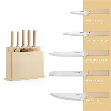 Schafer 1S2041-19086-KRM01 Forge Kesme Tahtası/Bıçak Seti 10 Parça-Krem
