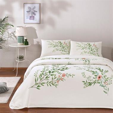 Taç Bloomy Yeşil Çift Kişilik Pamuklu Pike Takımı