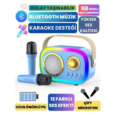 JHY K5 2 Mikrofonlu Bluetooth Kareoke Mavi