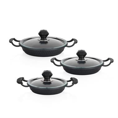 Schafer 1S0827-06002-SIY01 Crystal 3 lü Döküm Sahan Seti 6 Parça-Siyah