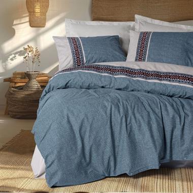 Cotton Box Folk Art Çift Kişilik Nevresim Takımı Polku Gri