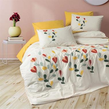 Cotton Box Puff Nakışlı Çift Kişilik Nevresim Takımı Nella Hardal