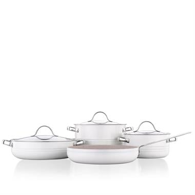 Korkmaz A2619-2 Linea 7 Parça Seramik Tencere Seti Vanilya