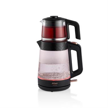 Arzum AR3101 Gusto Cam Demlikli Çay Makinesi Siyah (2 L Su Isıtıcı + 0.9 L Demlik)