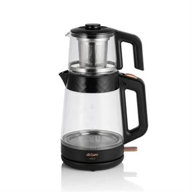 Arzum AR3101 Gusto Cam Demlikli Çay Makinesi Siyah (2 L Su Isıtıcı + 0.9 L Demlik)