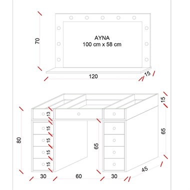 ASL55 Hollywood Işıklı Geniş Aynalı Makyaj Masası 120 cm