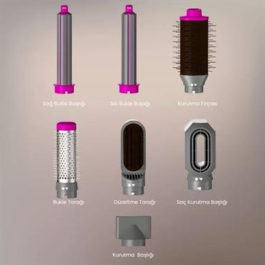 Mieco Aria 8 in 1 Saç Kurutma ve Şekillendirme Seti Gri-Pembe