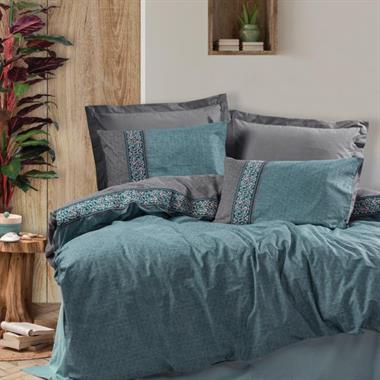 Cotton Box Folkart Erna Ranforce Nevresim Takımı Petrol Çift Kişilik