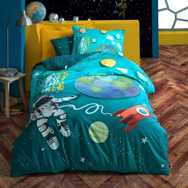 Cotton Box Junior Little Astronaut Turkuaz Tek Kişilik Ranforce %100 Pamuk Nevresim Takımı 160x220 cm
