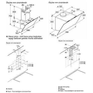 Profilo DVK6J479 60 cm Gri Cam Duvar Tipi Ankastre Davlumbaz