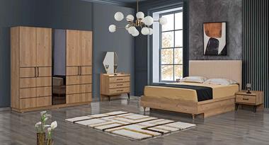 Akasya Başlıklı 5 Kapılı Yatak Odası Takımı Meşe (Karyolasız)