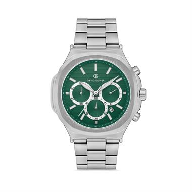 David Guner DG-8522GA-A10 Gümüş Çelik Kordonlu Yeşil Kadran Erkek Kol Saati