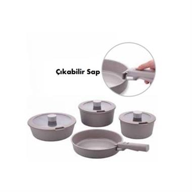 Korkmaz A2800 Pratika Çıkarılabilir Saplı 8 Parça Seramik Tencere Seti
