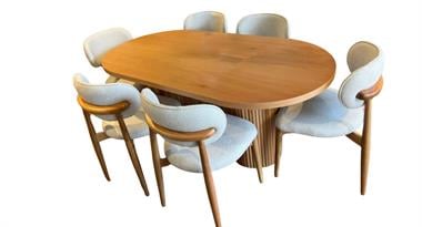 Lizbon Salon Masa Takımı 6 Sandalyeli(Ceviz Masa/ Krem-Ceviz Sand.)