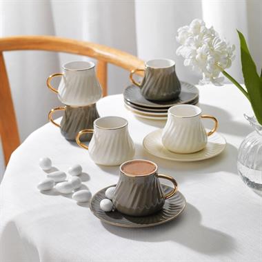 Schafer 1S2446-08002-ASO03 Glossy 6 Kişilik Kahve Fincan Takımı 12 Parça-Asorti03