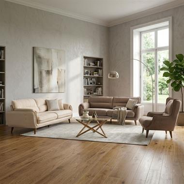 Vega 3+3+1 Koltuk Takımı Ahşap Ayaklı Modern Salon Oturma Grubu