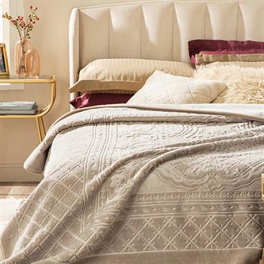 English Home Timeless Emboss Çift Kişilik Battaniye 200x220 cm Bej