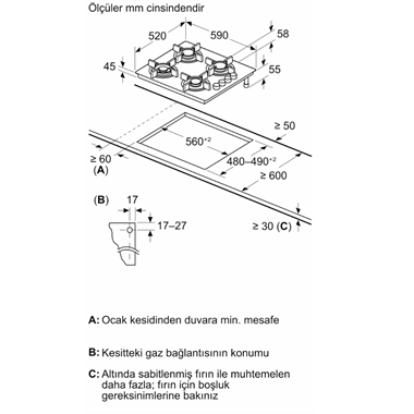 Profilo OE36K6P10D  Siyah Cam 4 Gözlü  Ankastre Ocak