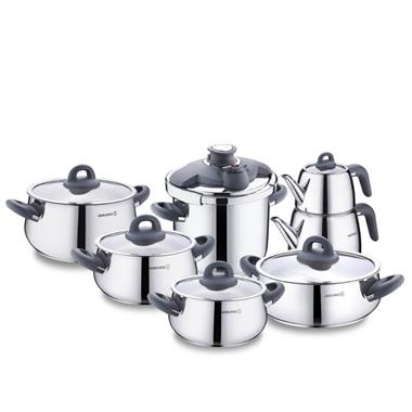 Korkmaz Full+Full Mutfak Paketi – Cosmica Elektro Set + 14 Parça Hiper Set + Linea Tencere Seti + Yemek Takımı + Kahvaltı Takımı + Çatal Kaşık Seti