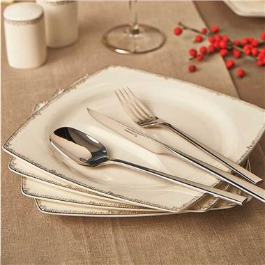 Korkmaz A8424 Bone Sel. 60 Parça Kare Yemek Takımı