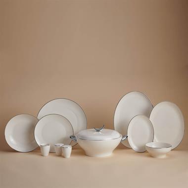 Korkmaz A8186 Lidya Coll. 60 Parça Oval Yuvarlak Yemek Takımı Platin