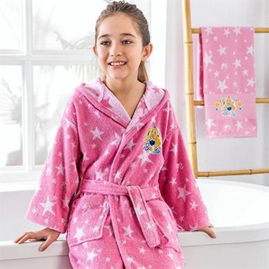 Özdilek Barbie Star Pembe Çocuk Bornoz Seti 4-6 Yaş %100 Pamuk