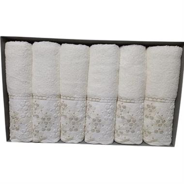 Özdilek Beyza Krem 6lı Kutulu Yüz Havlusu Seti 50x90 cm %100 Pamuk