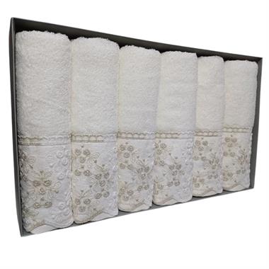 Özdilek Beyza Krem 6lı Kutulu Yüz Havlusu Seti 50x90 cm %100 Pamuk