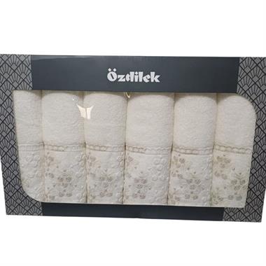 Özdilek Beyza Krem 6lı Kutulu Yüz Havlusu Seti 50x90 cm %100 Pamuk