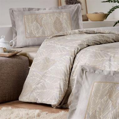 Özdilek Folha De Ouro Çift Kişilik Pamuk Nevresim Takımı Bej