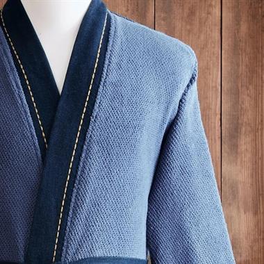 Özdilek Maskulen Oregon Lacivert Pamuk Kimono Bornoz XL Cepli Nakışlı