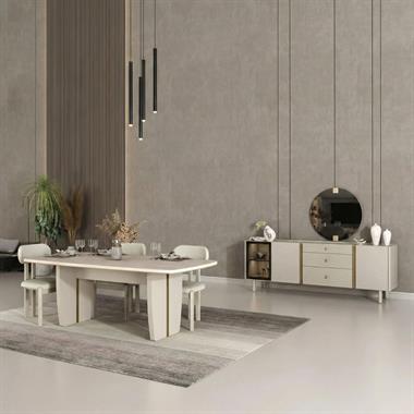 Renata Ünitesiz Yemek Odası Takım Aynalı 6 Sandalyeli Beyaz