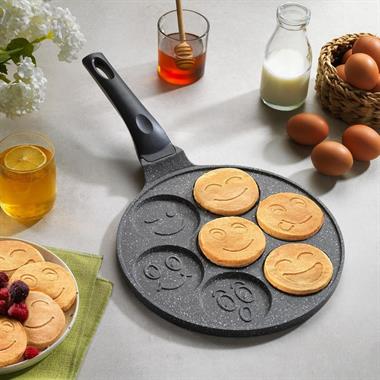 Schafer Cory Emoji Desenli Pankek Tavası 26 cm Gri