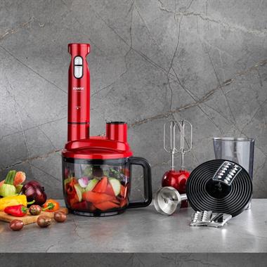 Schafer Chef Blend Mega 1500W Blender Seti Kırmızı – Doğrayıcı, Rende ve Çırpıcı Seti